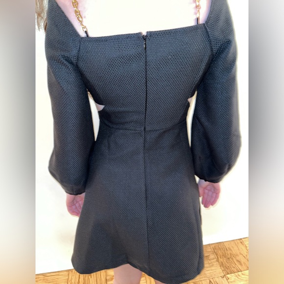 Line & Dot Black Dress w/ gold chain straps and cut outs - Picture 2 of 6